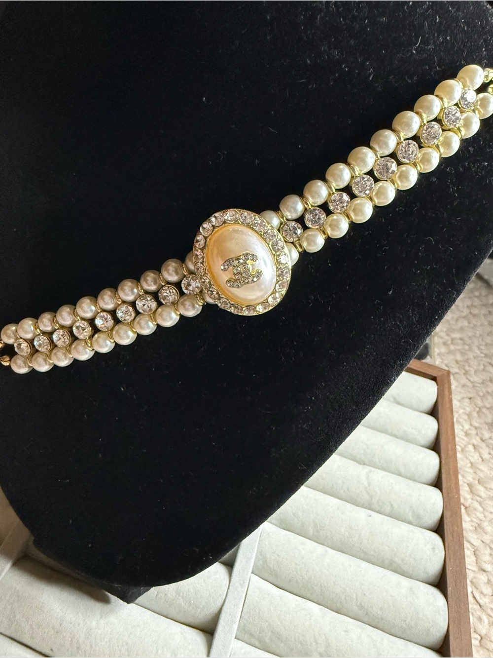 Fashion Jewelry Pearl and Crystal Triple Strand Bracelet with Gold Accent